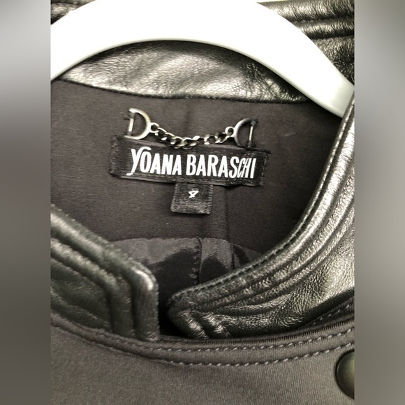 YOANA BARASCHI Sporting Life Moto Blazer Black Jacket with Lambskin Leather Sz 4 - Picture 6 of 7